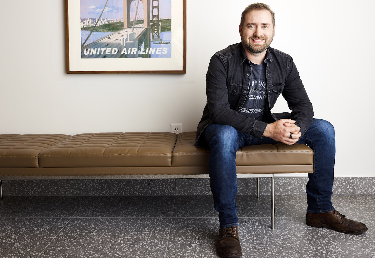 Nathan Broslawsky sitting on a bench